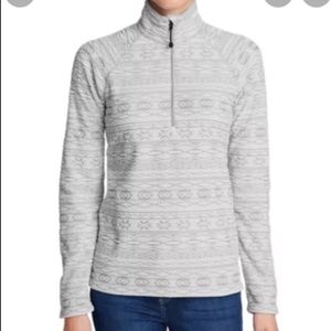 Eddie Bauer Women's 1/4 Zip Gray Taupe Fair Isle Lightweight Fleece - Medium